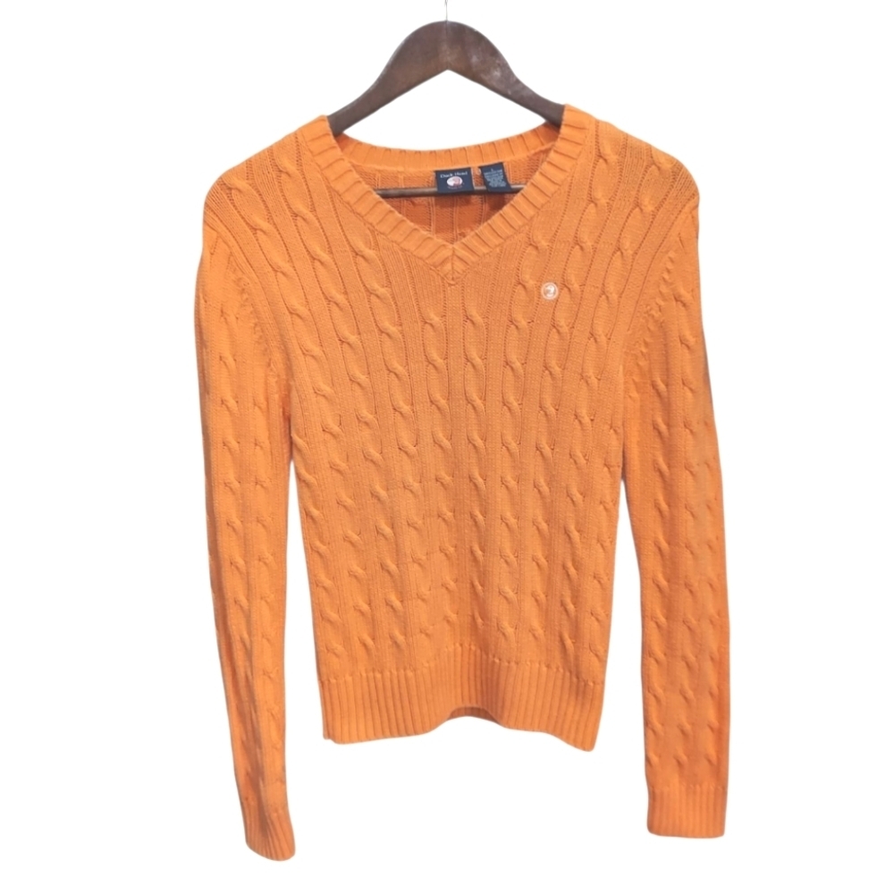 Duck Head Cable Knit V-Neck Cotton Preppy Sweater Large - Picture 2 of 6
